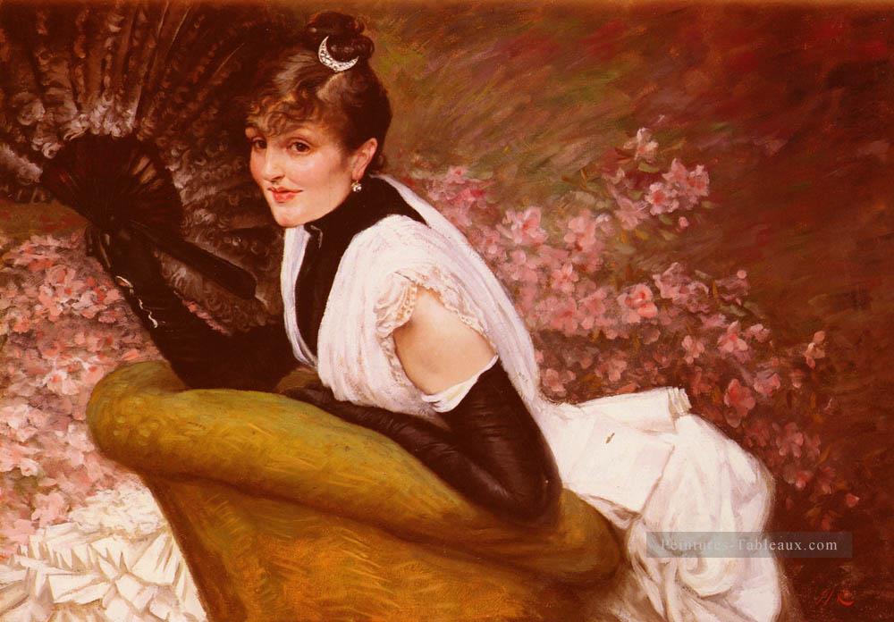 Portrait De Femme A LEventail James Jacques Joseph Tissot Peintures à l'huile